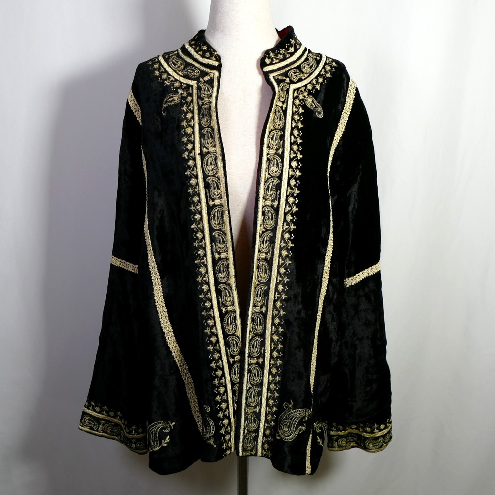 Soft Surroundings Boho Whimsigoth Velvet Embroidered Jacket Size M Fairy Grunge